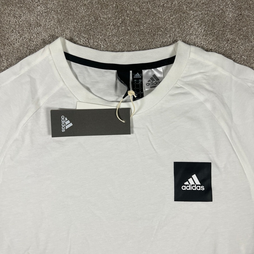 Adidas Mens Medium White Crew Neck Raglan Sleeve Sport Performance Tee NWT - Picture 3 of 9